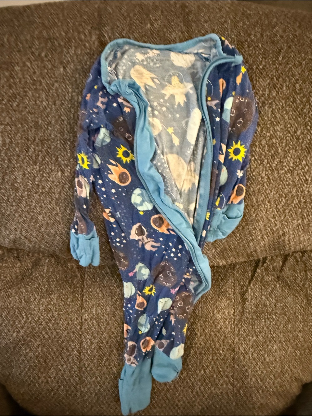 Little Sleepies Blue Space-Print Footed One-Piece Pajamas